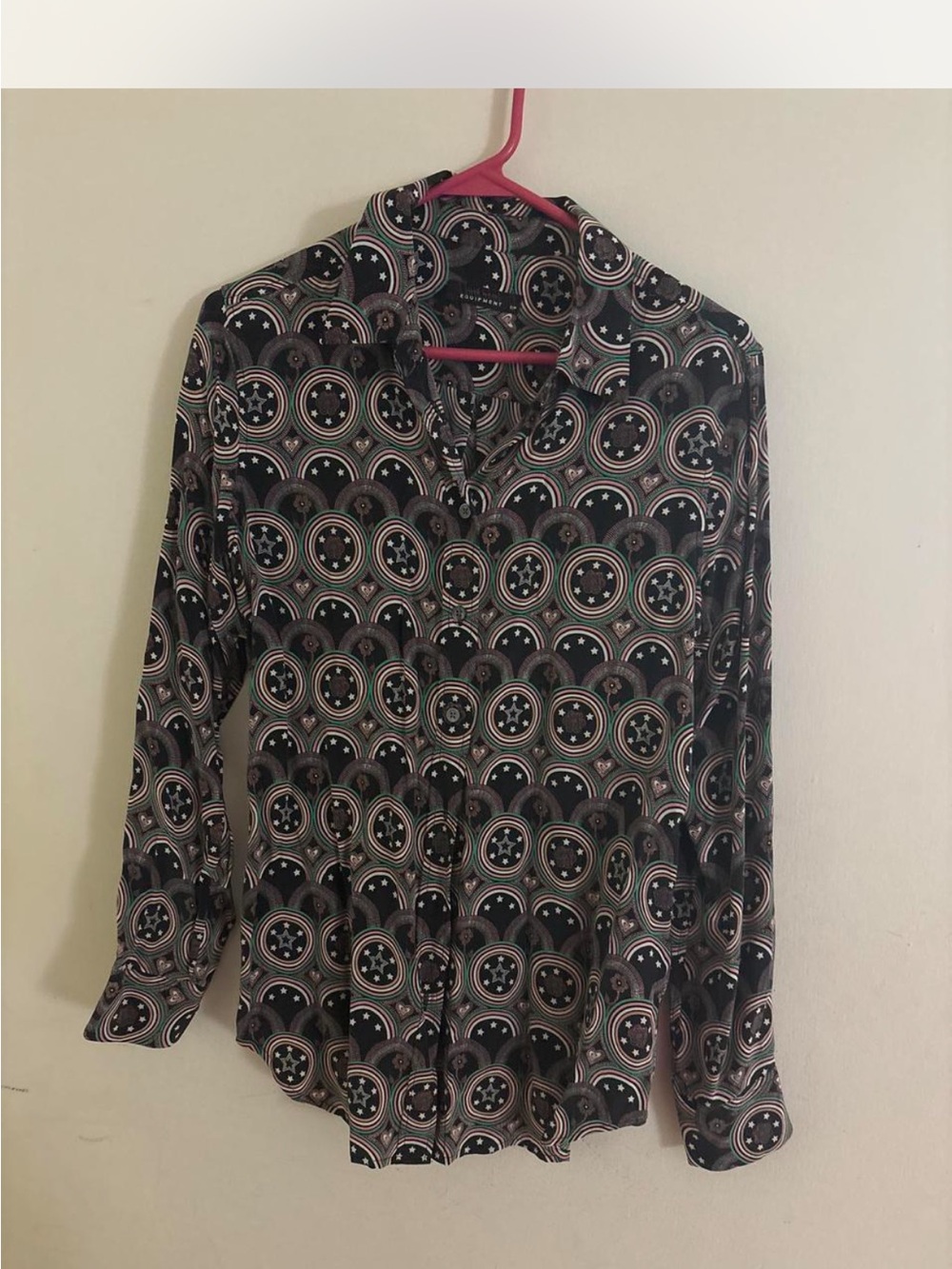 Equipment Black Geo Circle-Print Button-Down Blouse